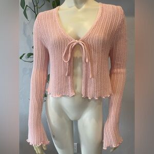 Cotton On 100% cotton Light Pink Open-Knit Tie-Front Crop Cardigan size S